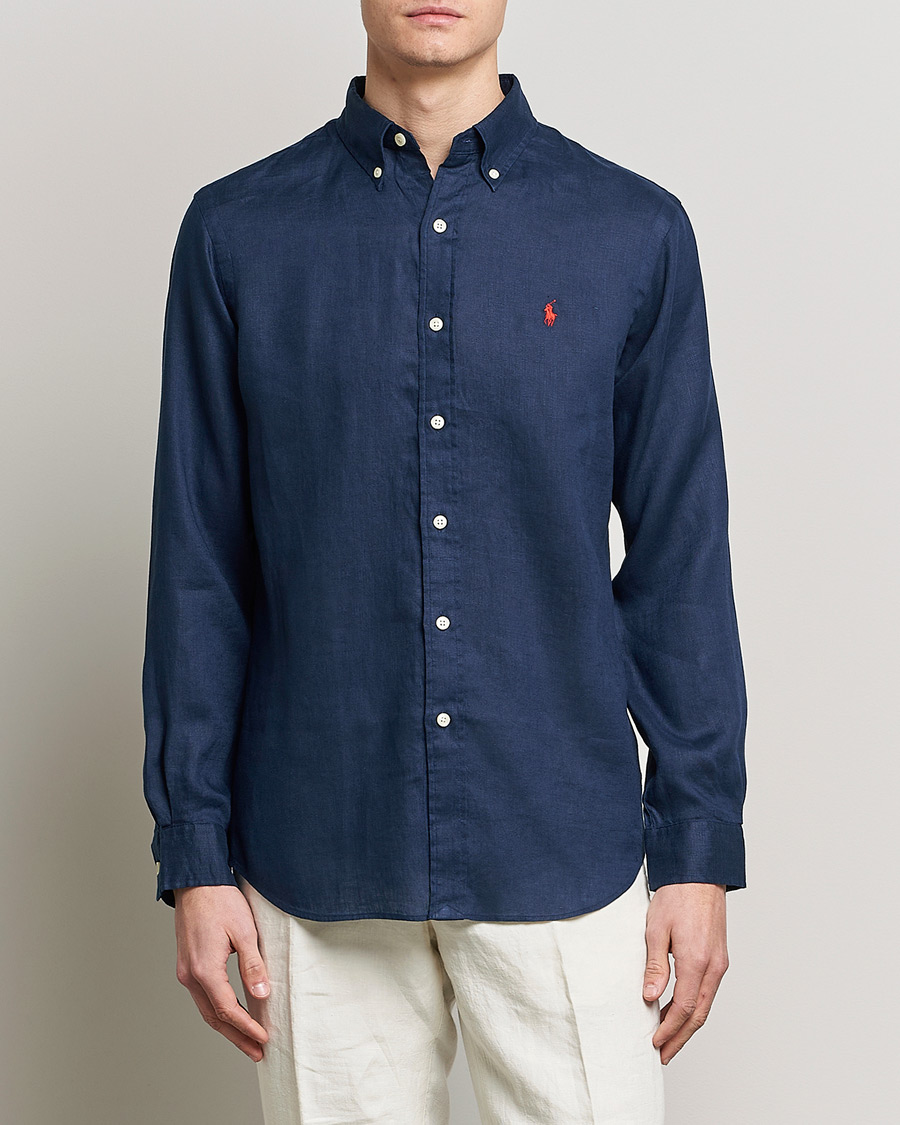 Herren | Leinenhemden | Polo Ralph Lauren | Custom Fit Linen Button Down Newport Navy