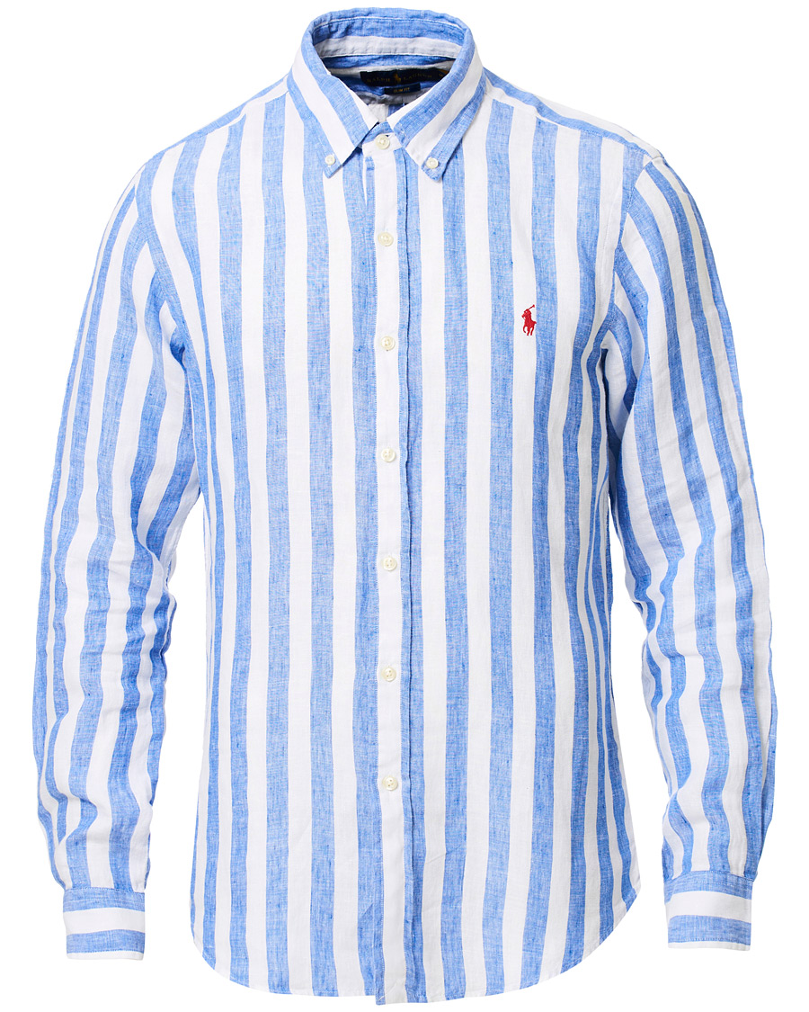 Herren | Hemden | Polo Ralph Lauren | Slim Fit Linen Stripe Shirt White/Blue
