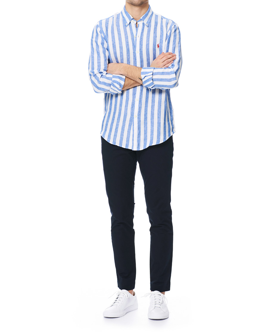Herren | Hemden | Polo Ralph Lauren | Slim Fit Linen Stripe Shirt White/Blue