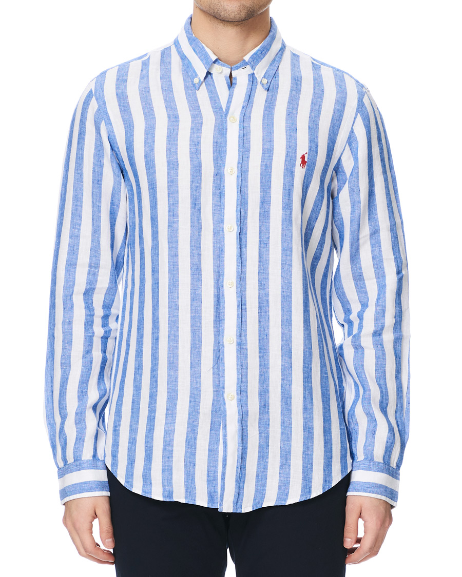 Herren | Hemden | Polo Ralph Lauren | Slim Fit Linen Stripe Shirt White/Blue