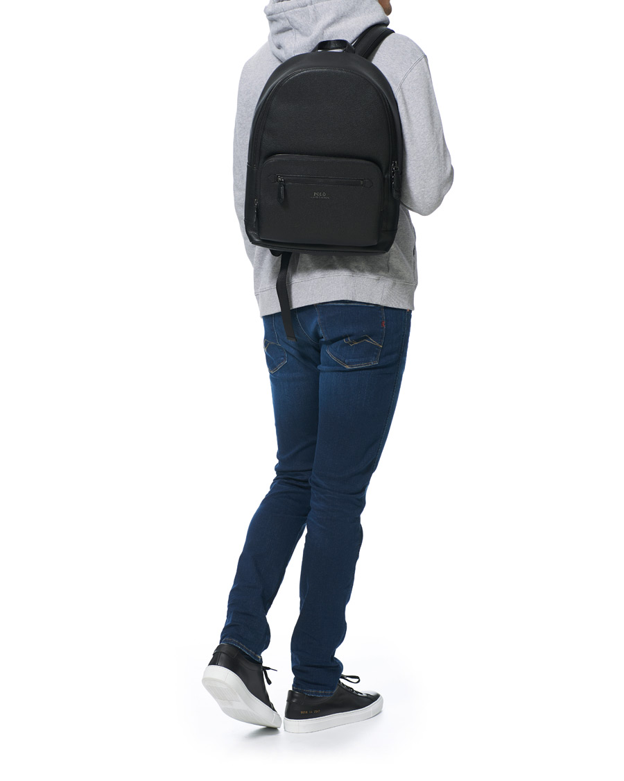Polo Ralph Lauren Pebbled Leather Backpack Black Marl Heather