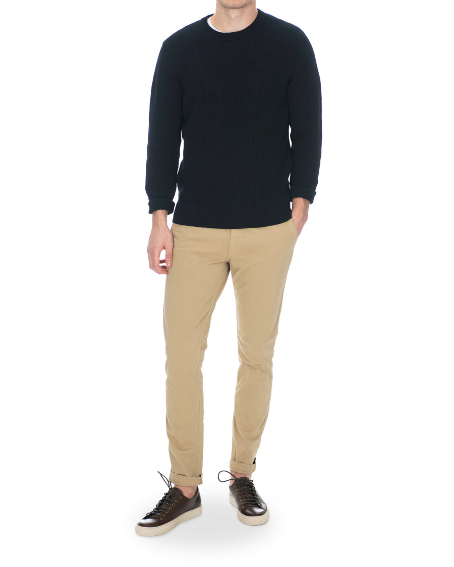 Herren | Pullover | NN07 | Knut Cotton Ribbed Crew Neck Navy