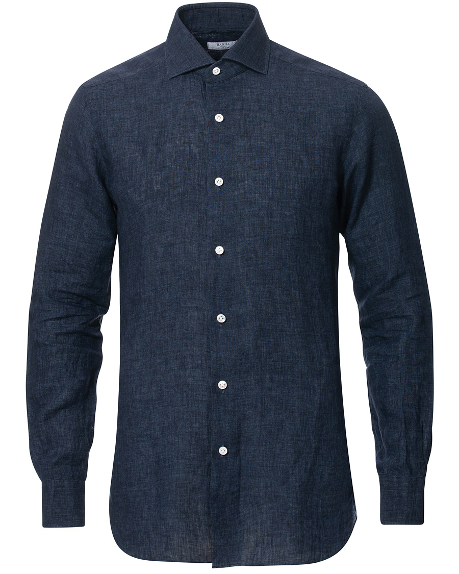 Herren | Hemden | Barba Napoli | Culto Slim Fit Linen Shirt Navy