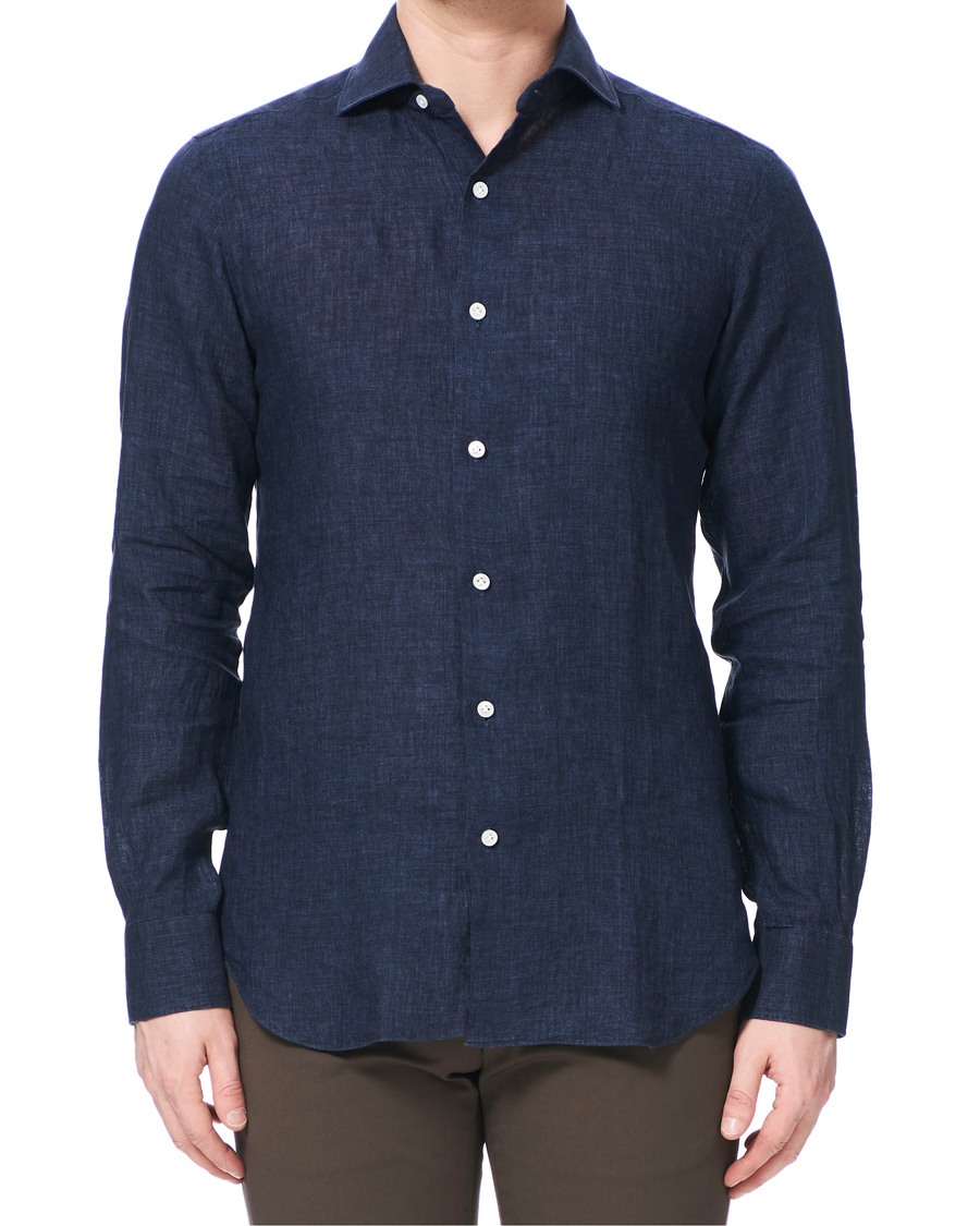 Herren | Hemden | Barba Napoli | Culto Slim Fit Linen Shirt Navy