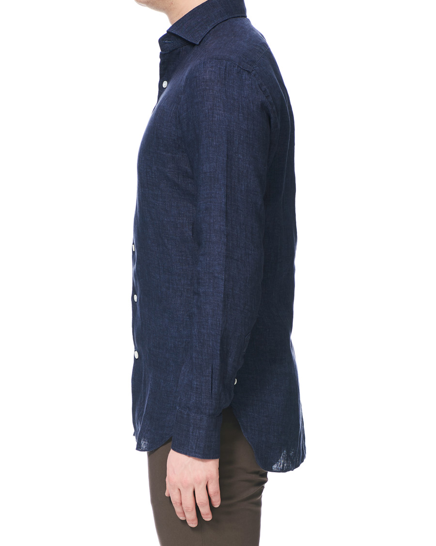 Herren | Hemden | Barba Napoli | Culto Slim Fit Linen Shirt Navy