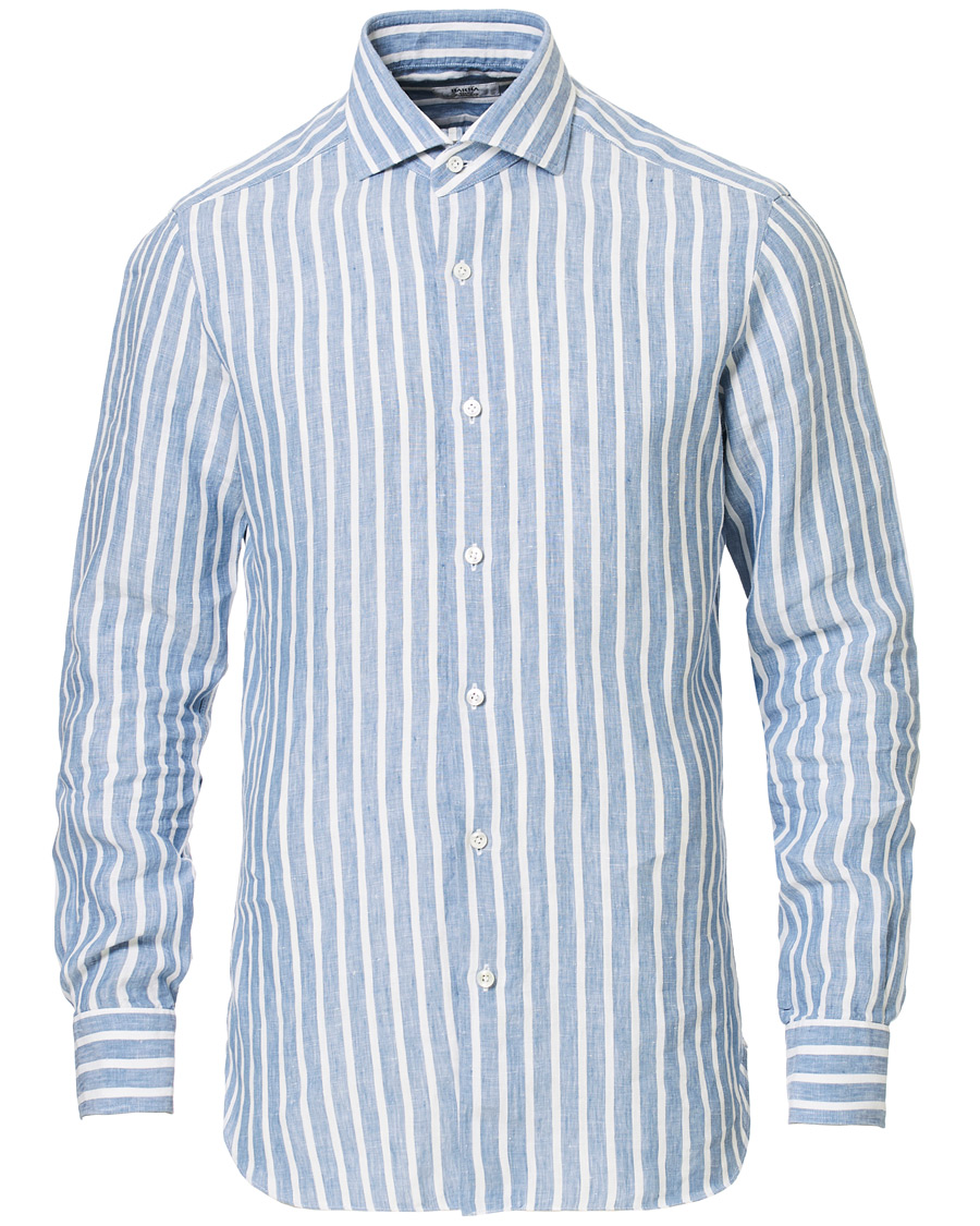 Herren | Hemden | Barba Napoli | Culto Slim Fit Striped Linen Shirt White/Blue