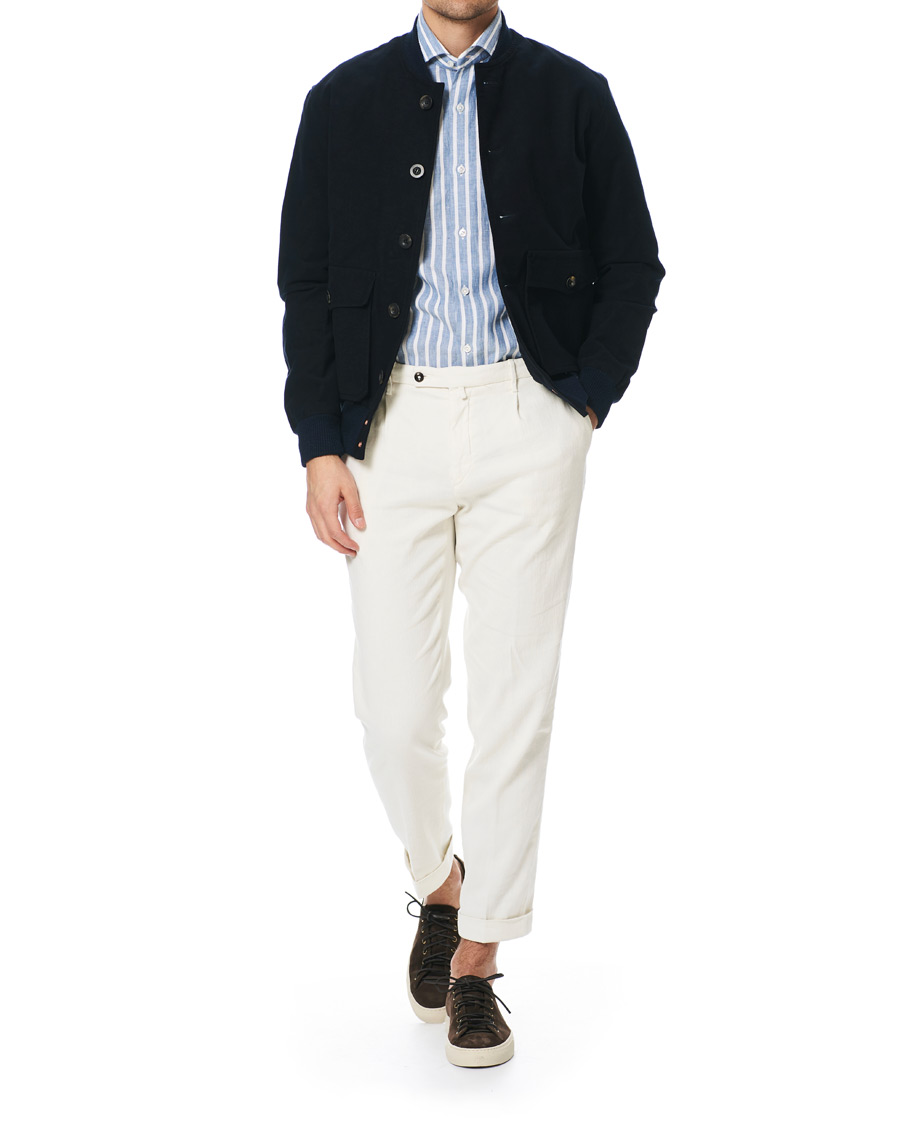 Herren | Hemden | Barba Napoli | Culto Slim Fit Striped Linen Shirt White/Blue
