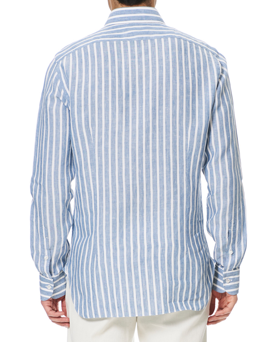 Herren | Hemden | Barba Napoli | Culto Slim Fit Striped Linen Shirt White/Blue