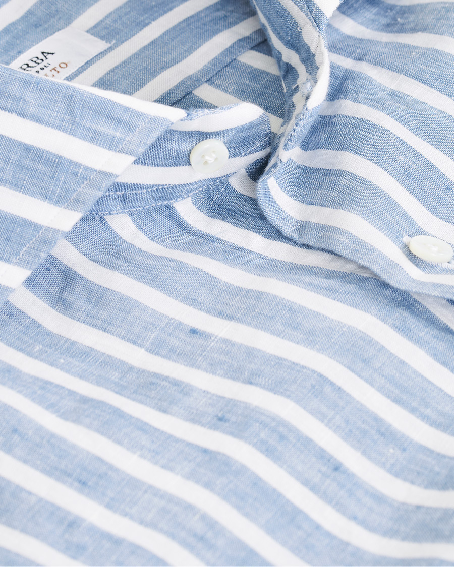 Herren | Hemden | Barba Napoli | Culto Slim Fit Striped Linen Shirt White/Blue