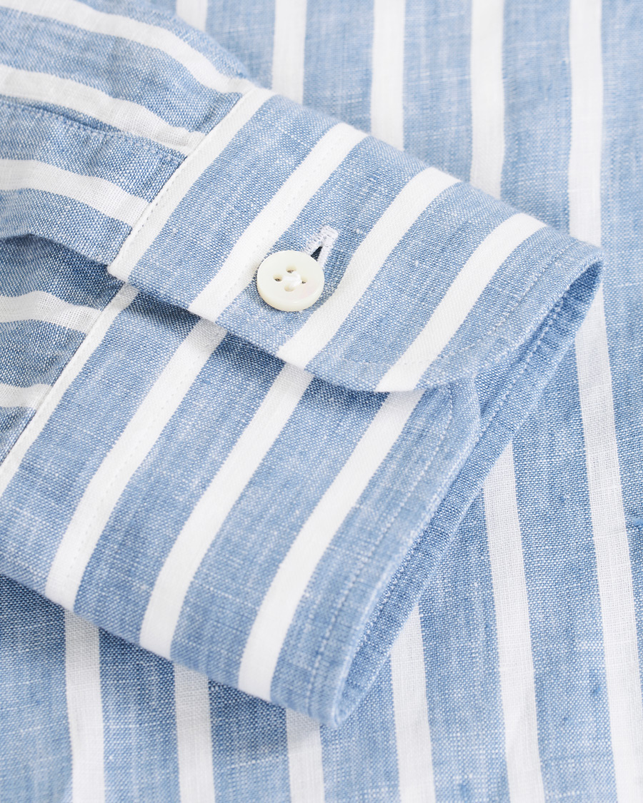 Herren | Hemden | Barba Napoli | Culto Slim Fit Striped Linen Shirt White/Blue