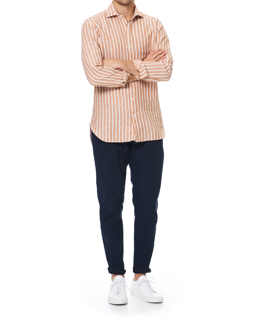 Herren | Hemden | Barba Napoli | Culto Slim Fit Striped Linen Shirt White/Orange