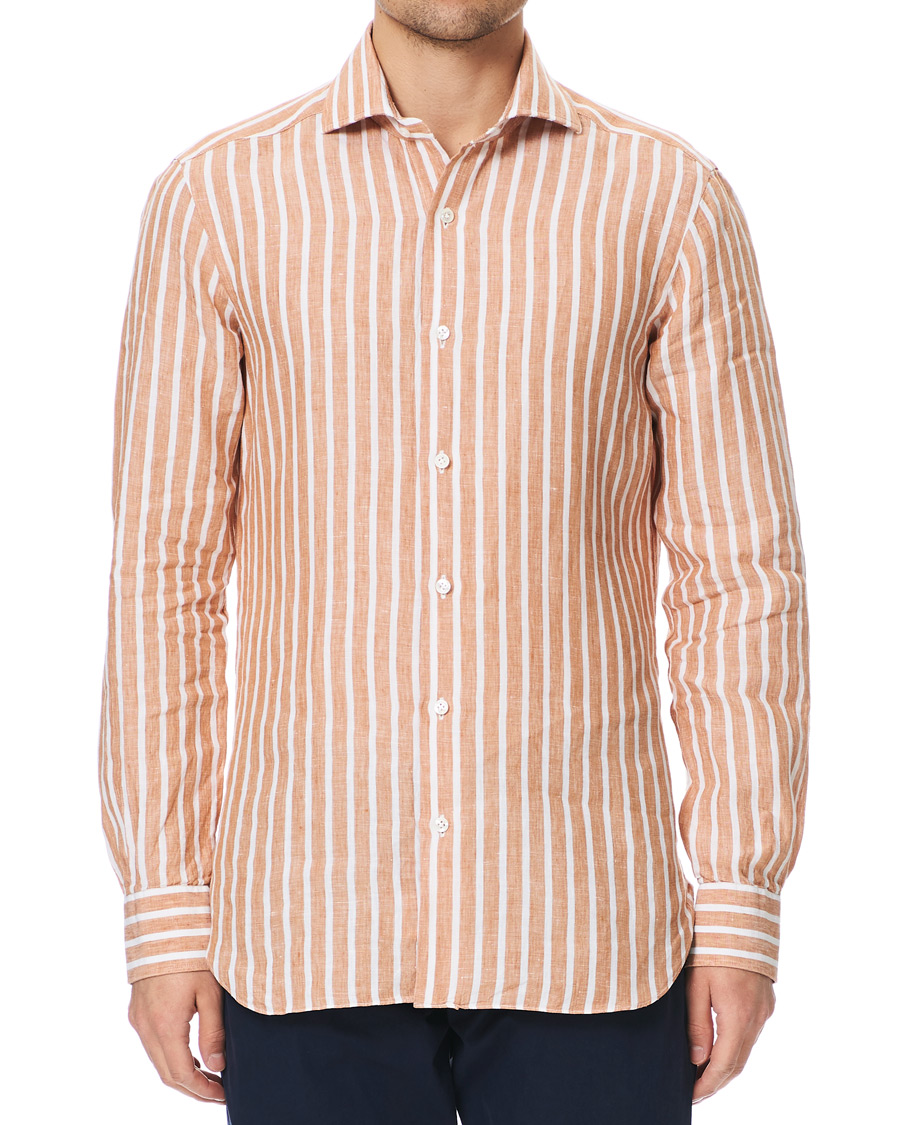 Herren | Hemden | Barba Napoli | Culto Slim Fit Striped Linen Shirt White/Orange