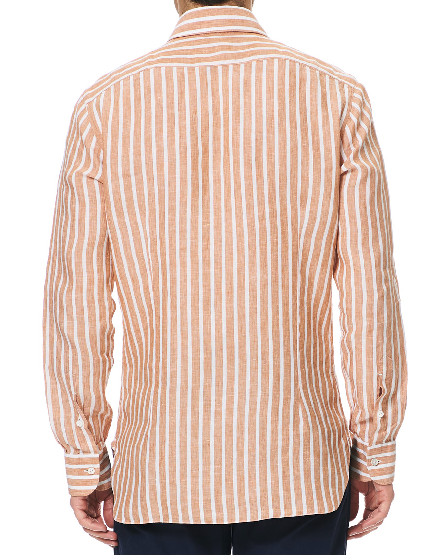 Herren | Hemden | Barba Napoli | Culto Slim Fit Striped Linen Shirt White/Orange