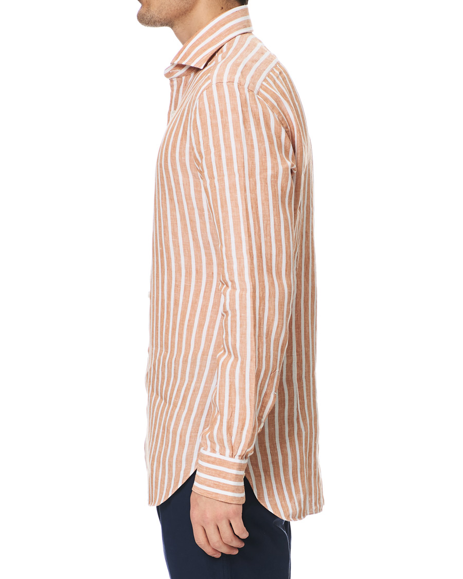 Herren | Hemden | Barba Napoli | Culto Slim Fit Striped Linen Shirt White/Orange