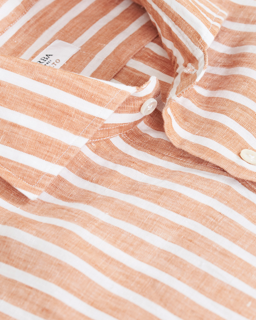 Herren | Hemden | Barba Napoli | Culto Slim Fit Striped Linen Shirt White/Orange