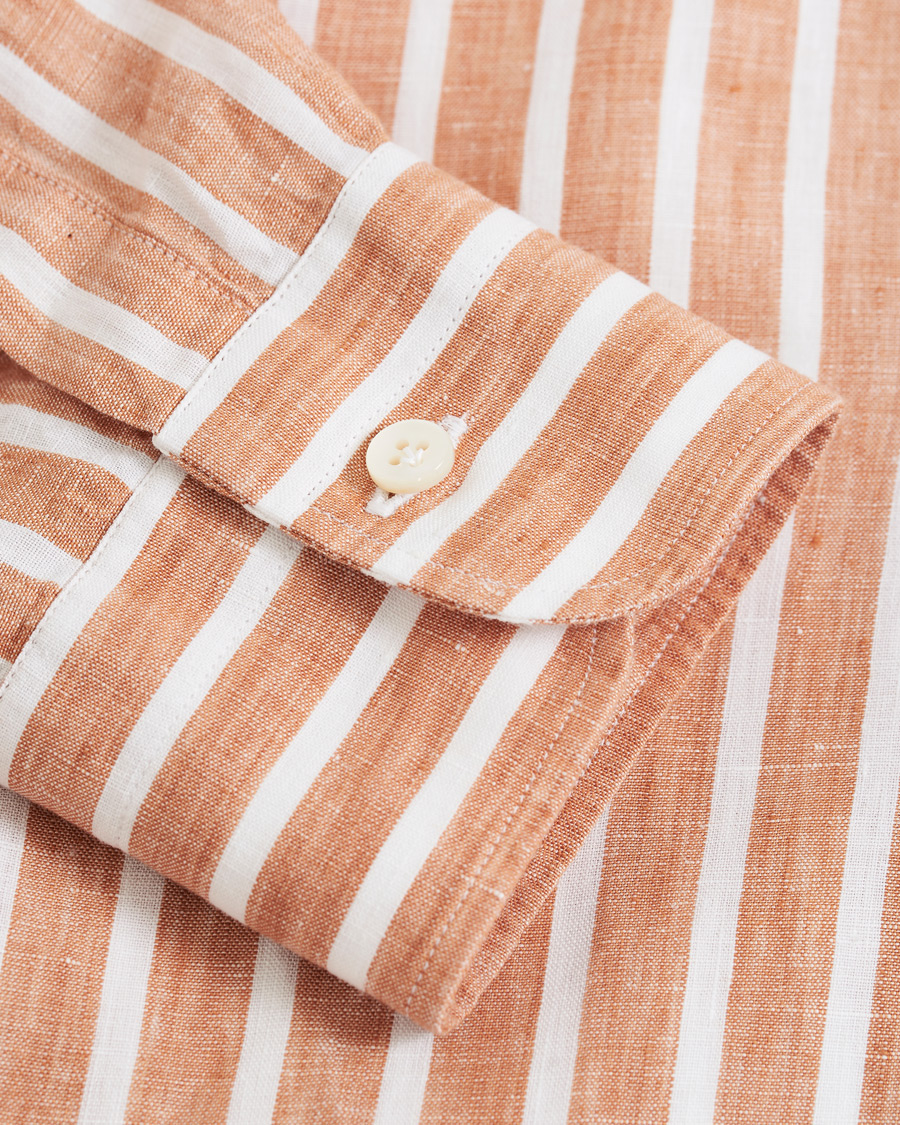 Herren | Hemden | Barba Napoli | Culto Slim Fit Striped Linen Shirt White/Orange