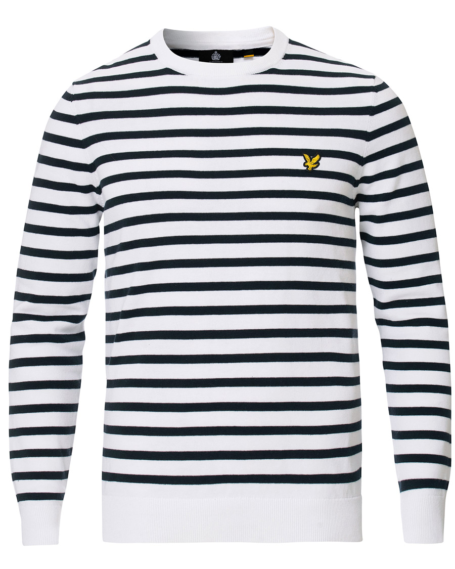 Herren | Pullover | Lyle & Scott | Breton Stripe Crew Neck Pullover White/Navy