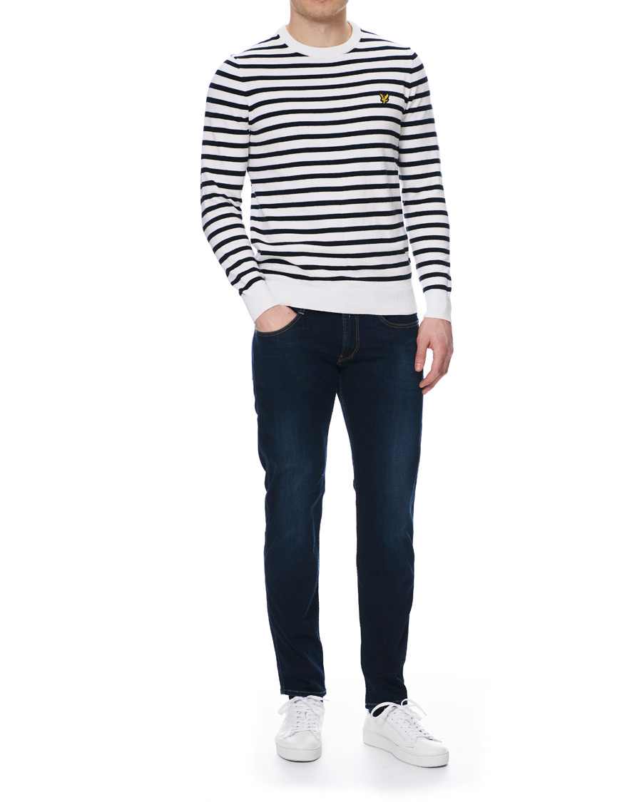 Herren | Pullover | Lyle & Scott | Breton Stripe Crew Neck Pullover White/Navy