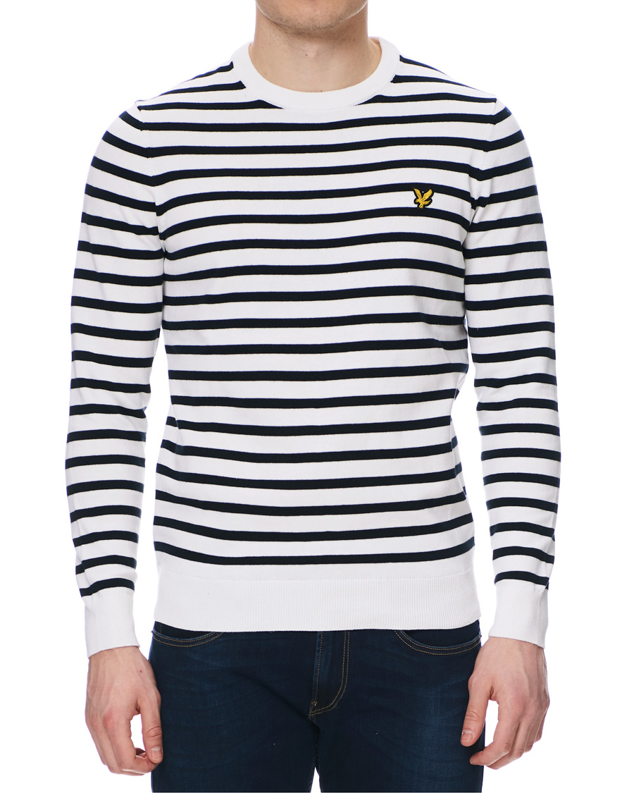 Herren | Pullover | Lyle & Scott | Breton Stripe Crew Neck Pullover White/Navy