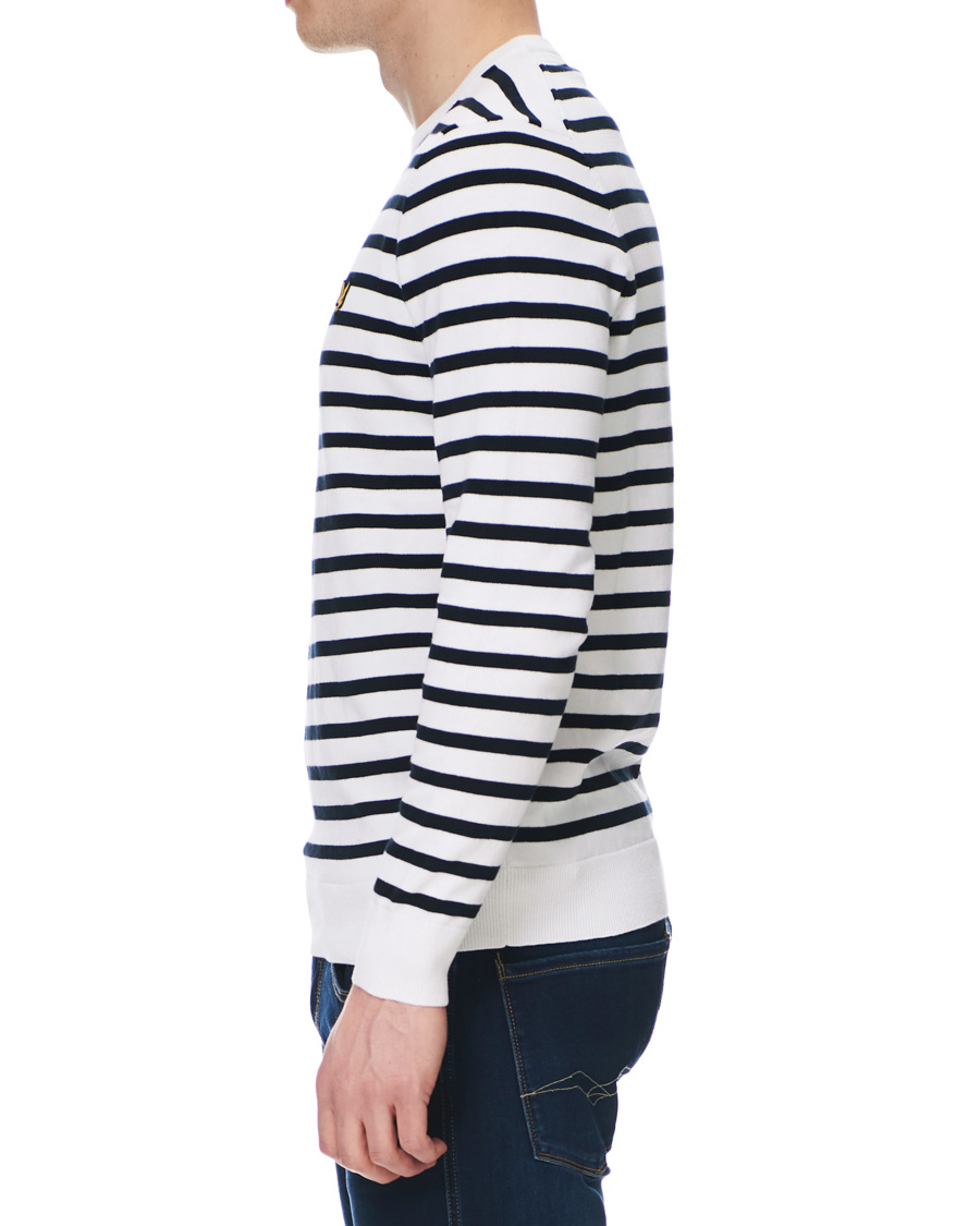 Herren | Pullover | Lyle & Scott | Breton Stripe Crew Neck Pullover White/Navy