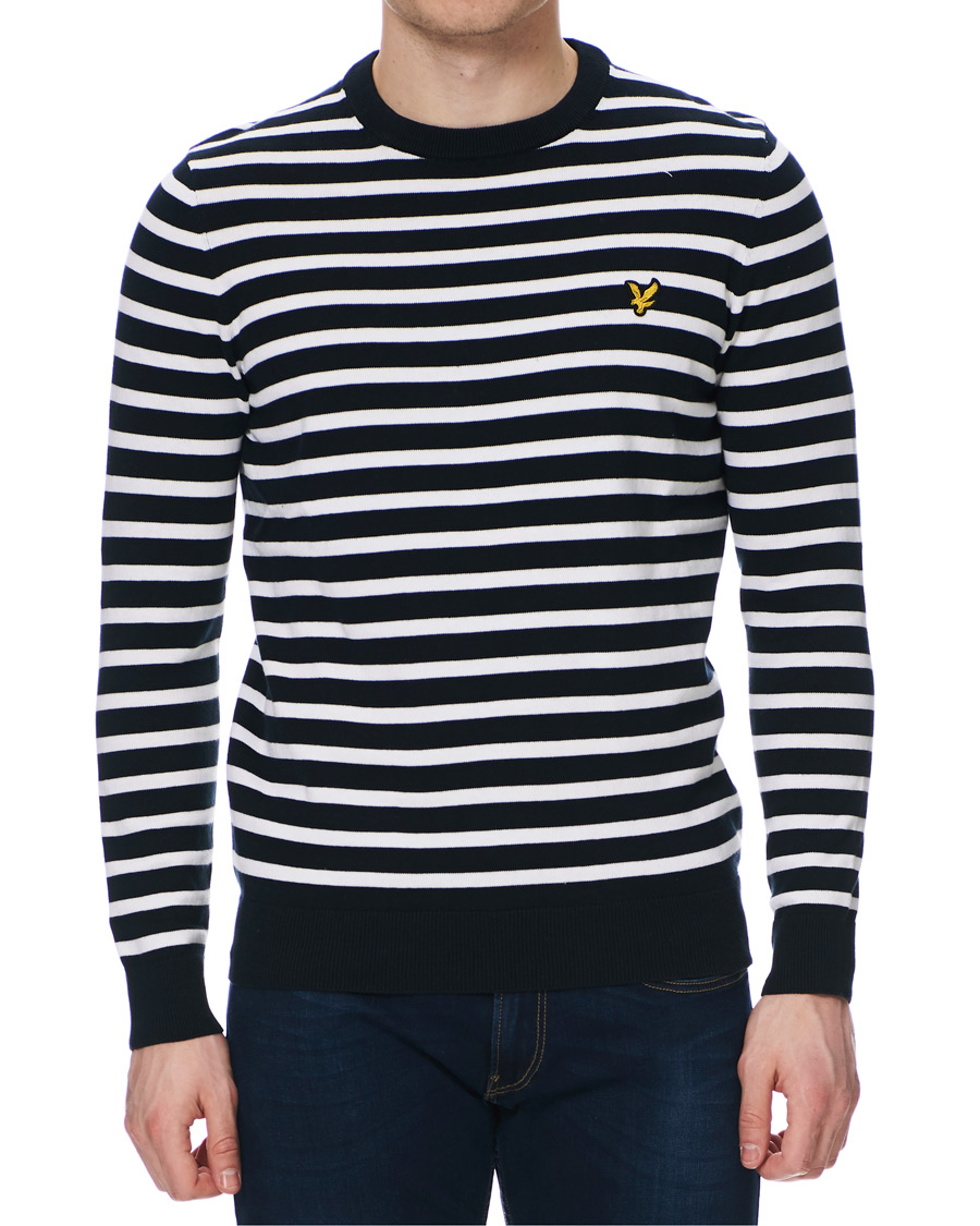 Herren | Pullover | Lyle & Scott | Breton Stripe Crew Neck Pullover Dark Navy/White