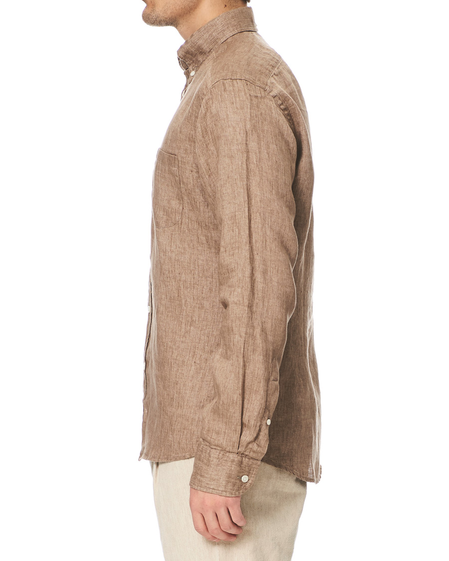 Herren | Hemden | Eton | Slim Fit Linen Button Down Shirt Light Brown