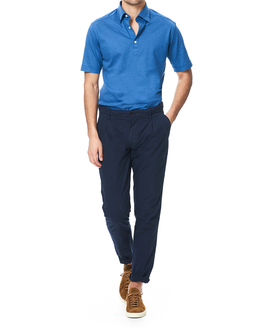 Herren | Poloshirts | Eton | Slim Fit Short Sleeve Pique Shirt Blue