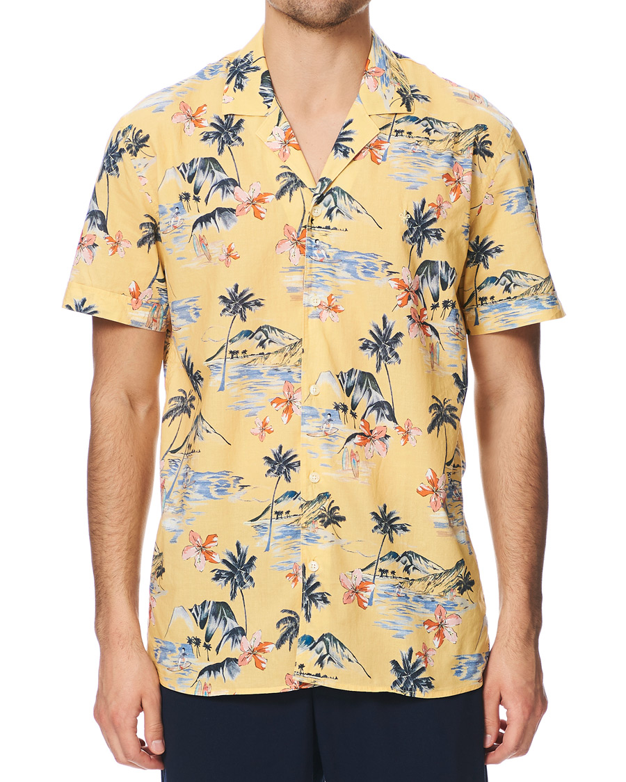 Herren | Hemden | Morris | David Bowling Printed Short Sleeve Shirt Yellow