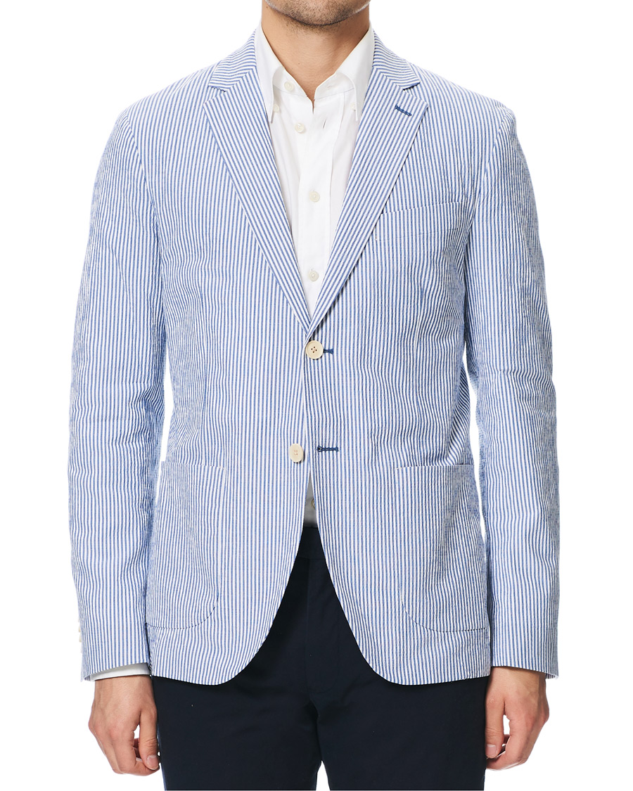 Herren | Sakkos | Morris | Resort Striped Seersucker Balzer Blue/White