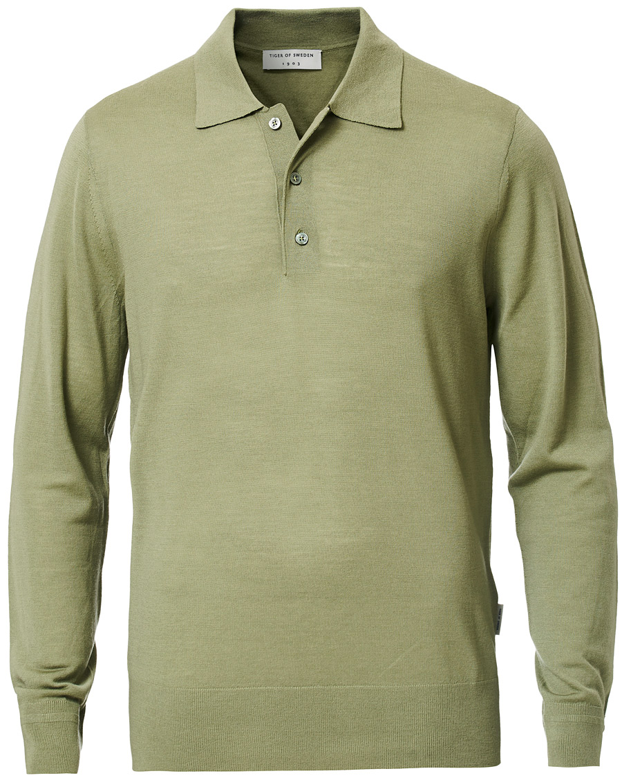 Herren | Pullover | Tiger of Sweden | Newton Knitted Long Sleeve Polo Caraway Green