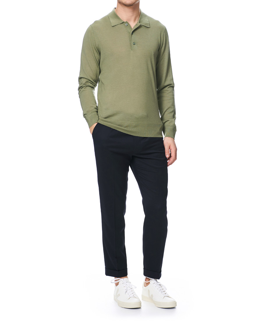 Herren | Pullover | Tiger of Sweden | Newton Knitted Long Sleeve Polo Caraway Green