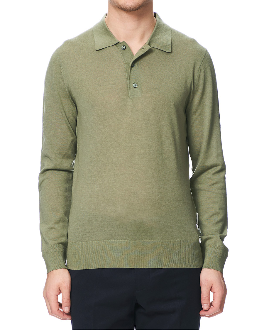 Herren | Pullover | Tiger of Sweden | Newton Knitted Long Sleeve Polo Caraway Green