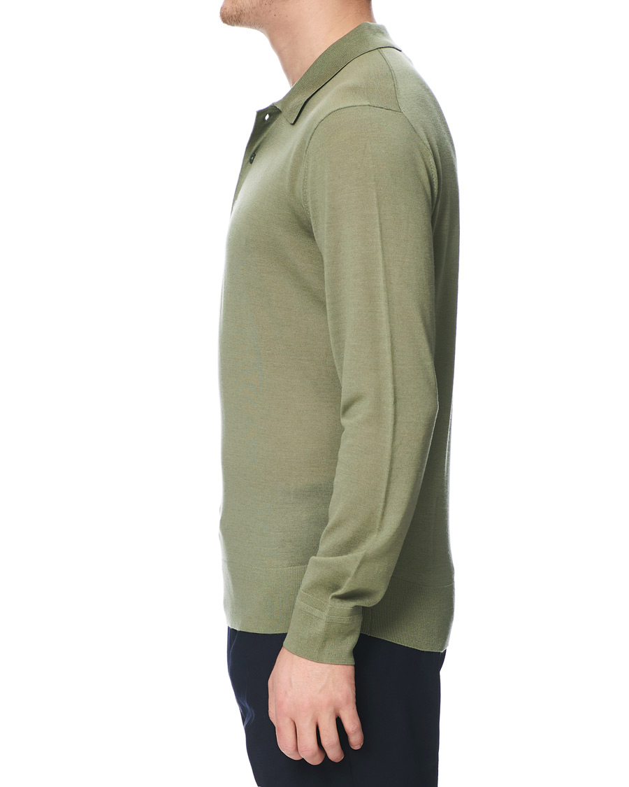 Herren | Pullover | Tiger of Sweden | Newton Knitted Long Sleeve Polo Caraway Green