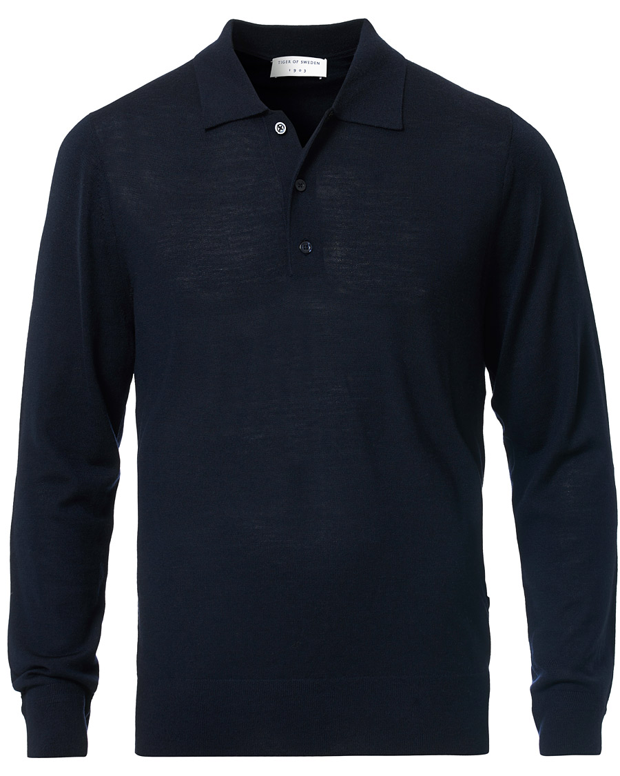Herren | Pullover | Tiger of Sweden | Newton Knitted Long Sleeve Polo Navy