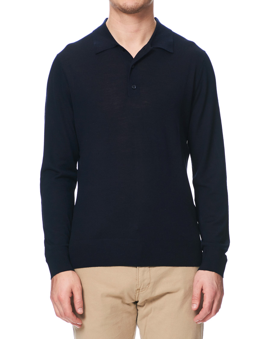 Herren | Pullover | Tiger of Sweden | Newton Knitted Long Sleeve Polo Navy