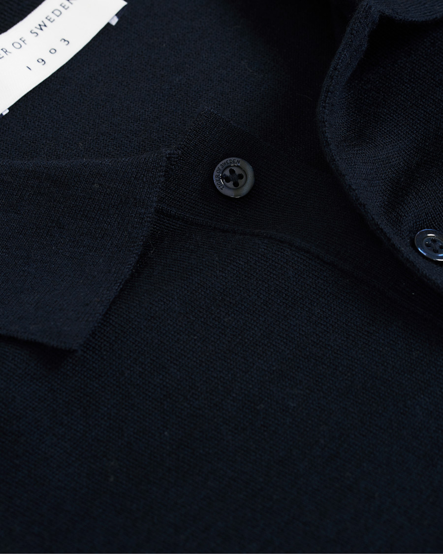 Herren | Pullover | Tiger of Sweden | Newton Knitted Long Sleeve Polo Navy