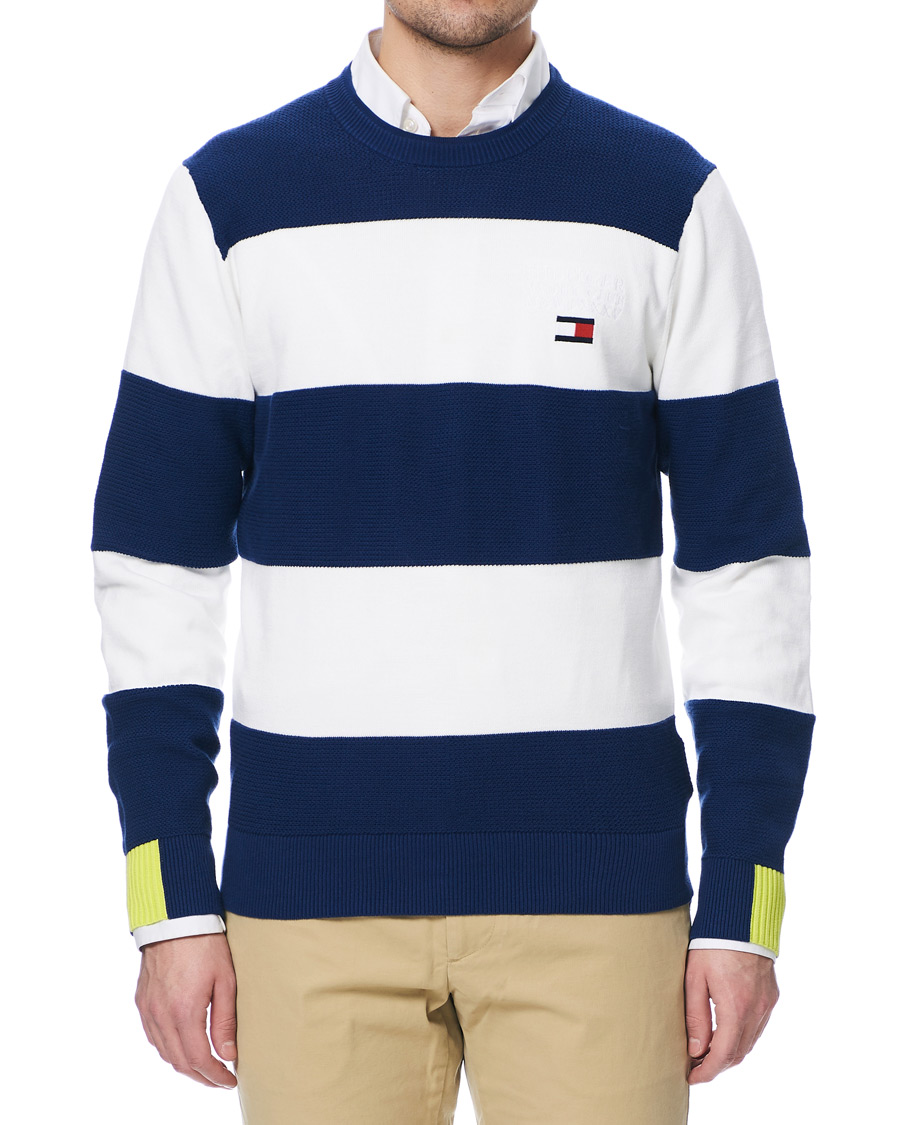 Herren | Pullover | Tommy Hilfiger | Neon Tipped Stripe Knitted Crew Neck Blue Ink