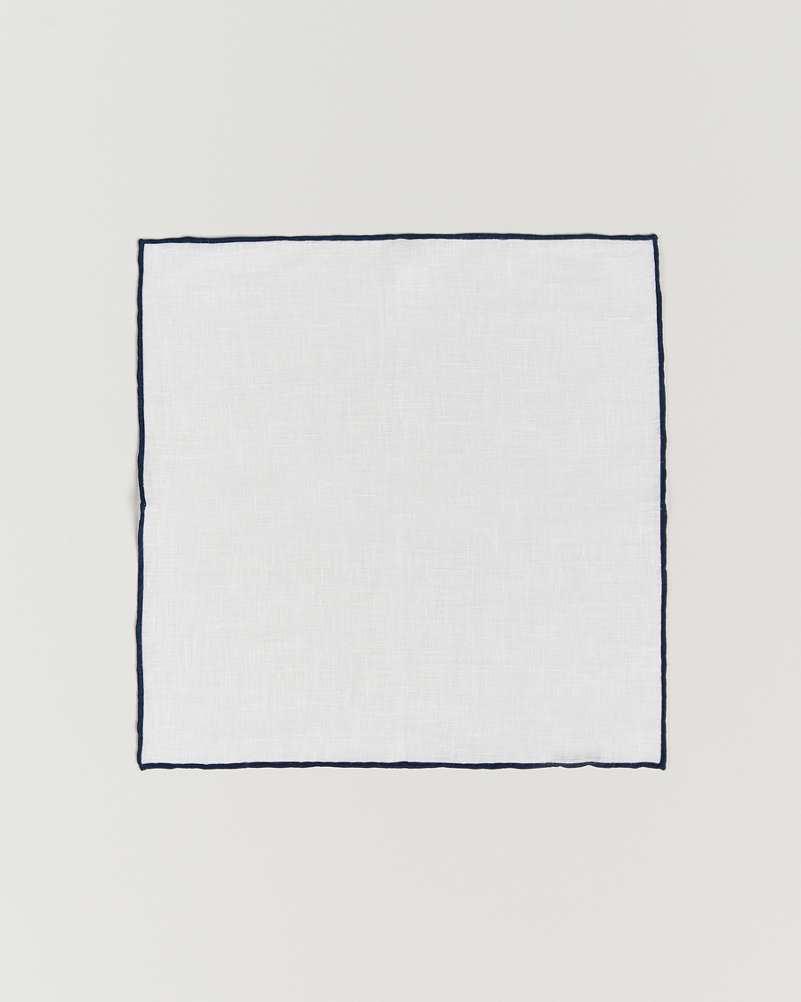 Herren |  | Amanda Christensen | Linen Paspoal Pocket Square White/Navy