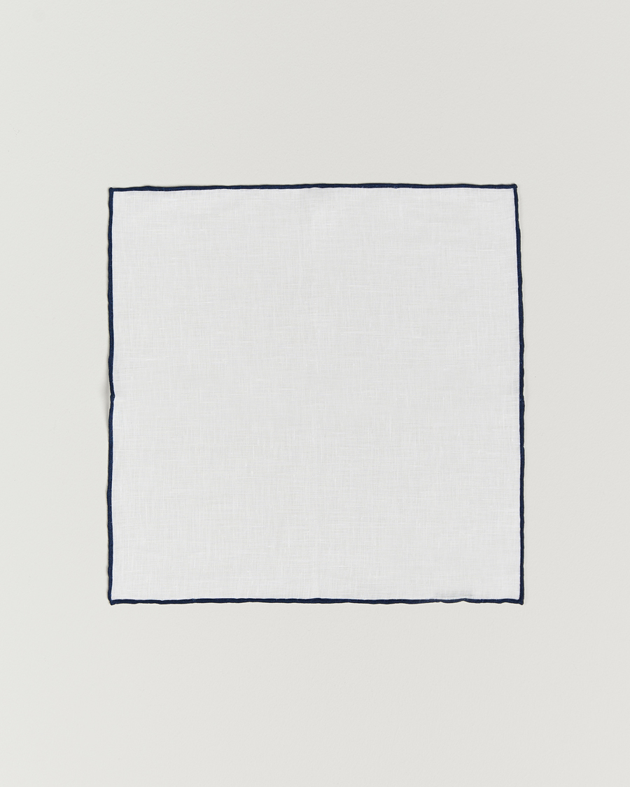 Herren | Einstecktücher | Amanda Christensen | Linen Paspoal Pocket Square White/Navy