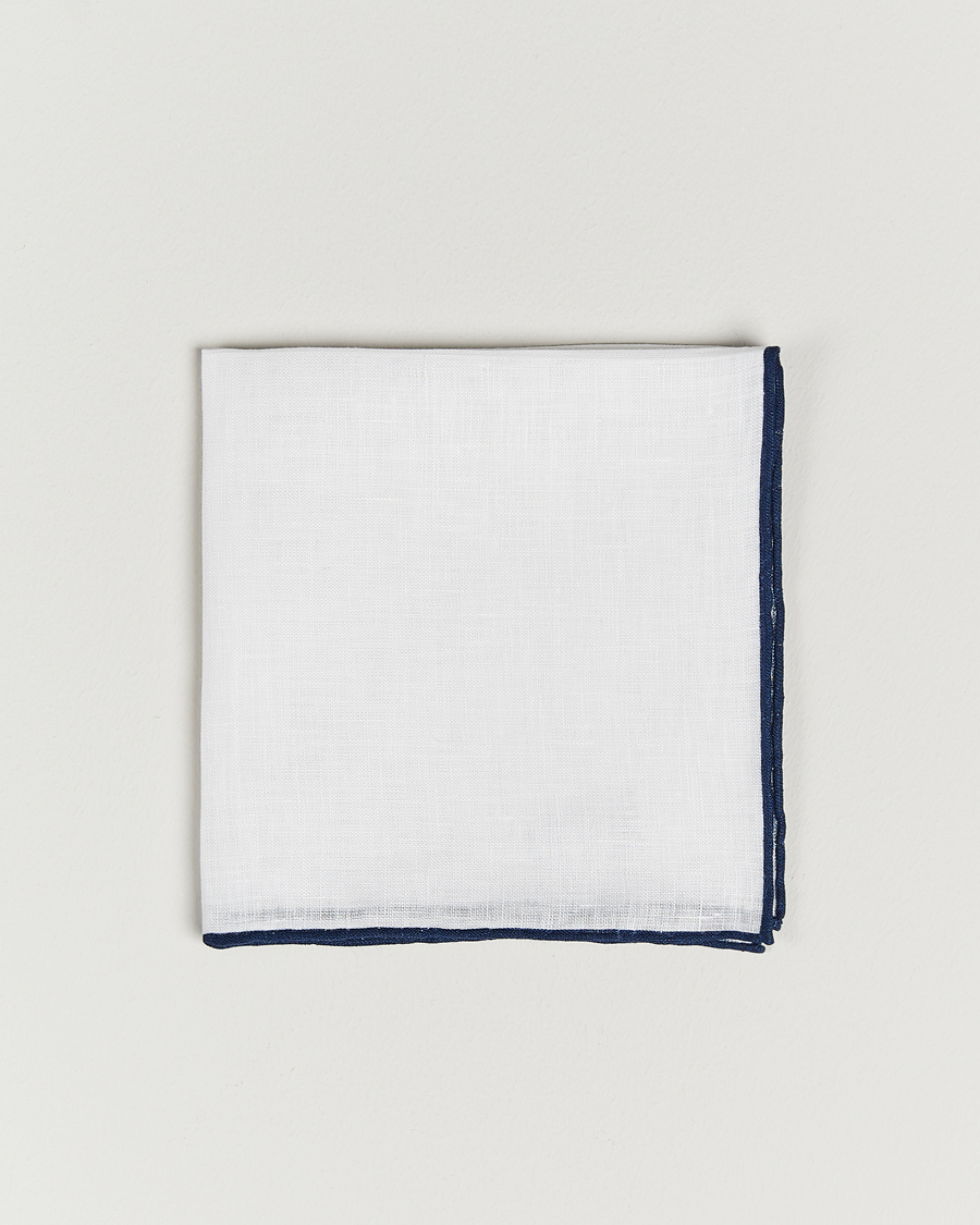 Herren | Einstecktücher | Amanda Christensen | Linen Paspoal Pocket Square White/Navy
