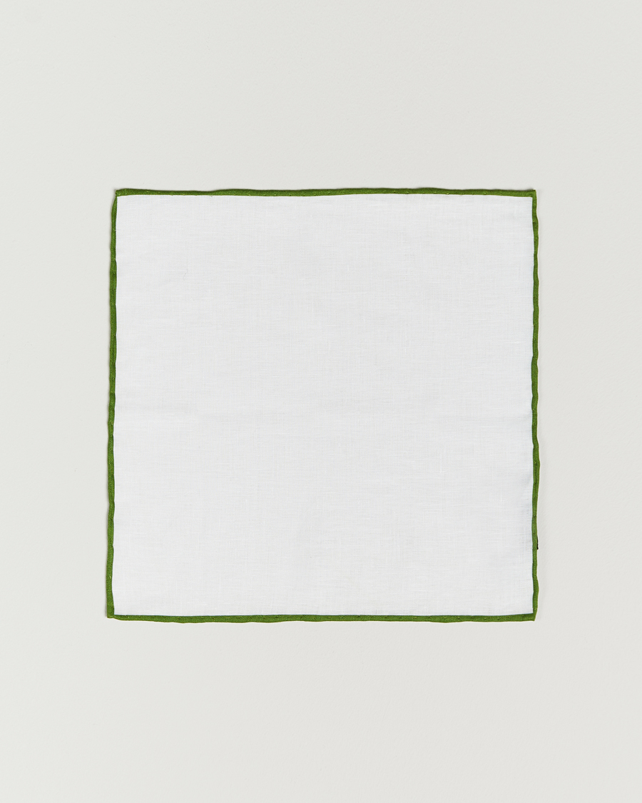Herren | Amanda Christensen Linen Paspoal Pocket Square White/Green | Amanda Christensen | Linen Paspoal Pocket Square White/Green