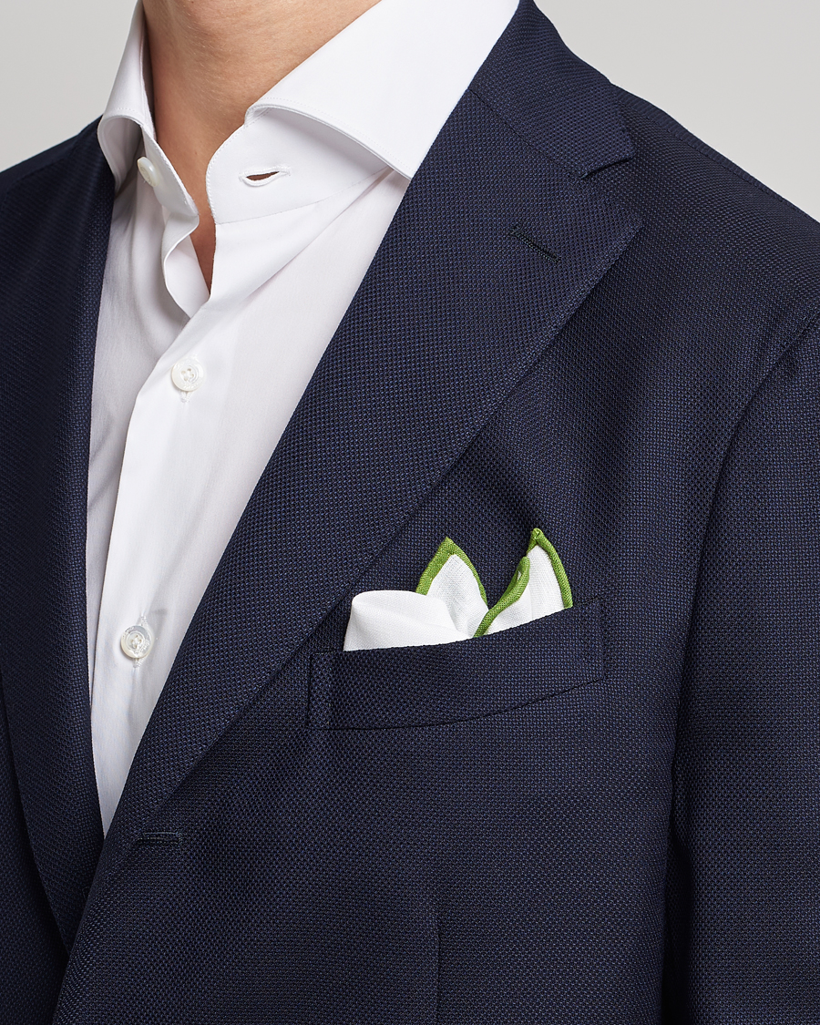 Herren | Amanda Christensen Linen Paspoal Pocket Square White/Green | Amanda Christensen | Linen Paspoal Pocket Square White/Green