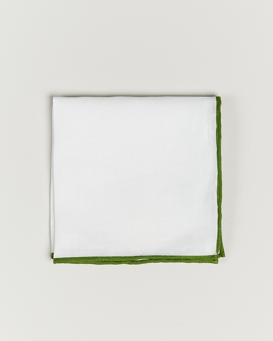 Herren | Amanda Christensen Linen Paspoal Pocket Square White/Green | Amanda Christensen | Linen Paspoal Pocket Square White/Green