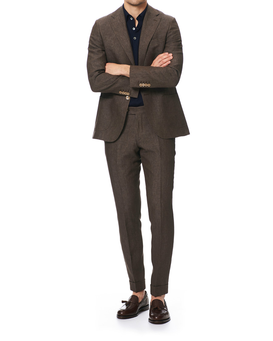 Herren | Hosen | Morris Heritage | Fred Linen Turn Up Trousers Brown
