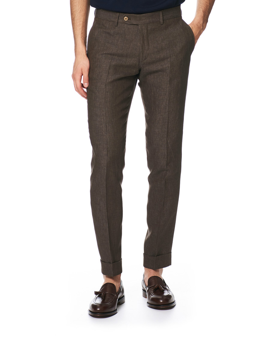 Herren | Hosen | Morris Heritage | Fred Linen Turn Up Trousers Brown