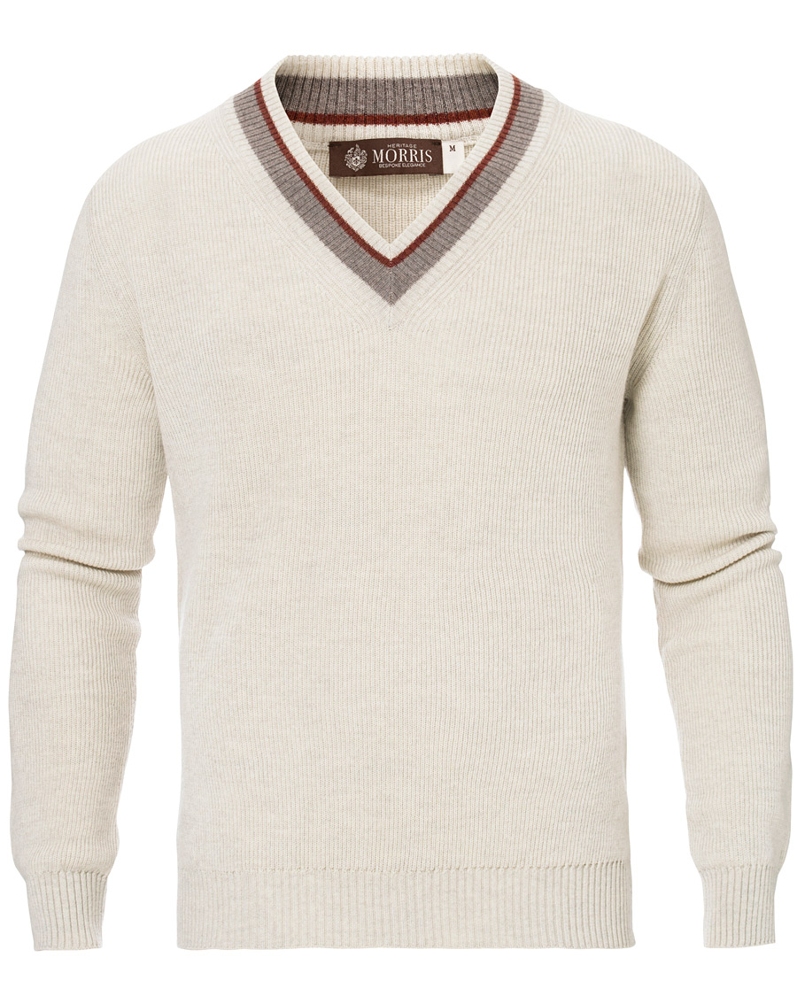 Herren | Pullover | Morris Heritage | Contrast V-Neck Off White