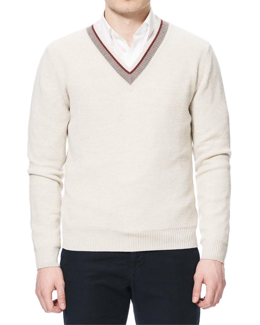 Herren | Pullover | Morris Heritage | Contrast V-Neck Off White