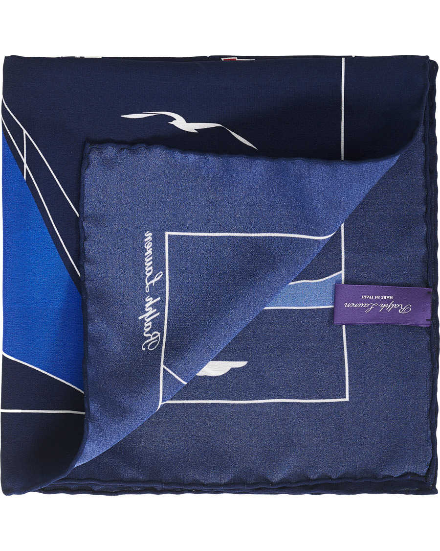 Herren | Ralph Lauren Purple Label Lighthouse Printed Pocket Square Navy | Ralph Lauren Purple Label | Lighthouse Printed Pocket Square Navy