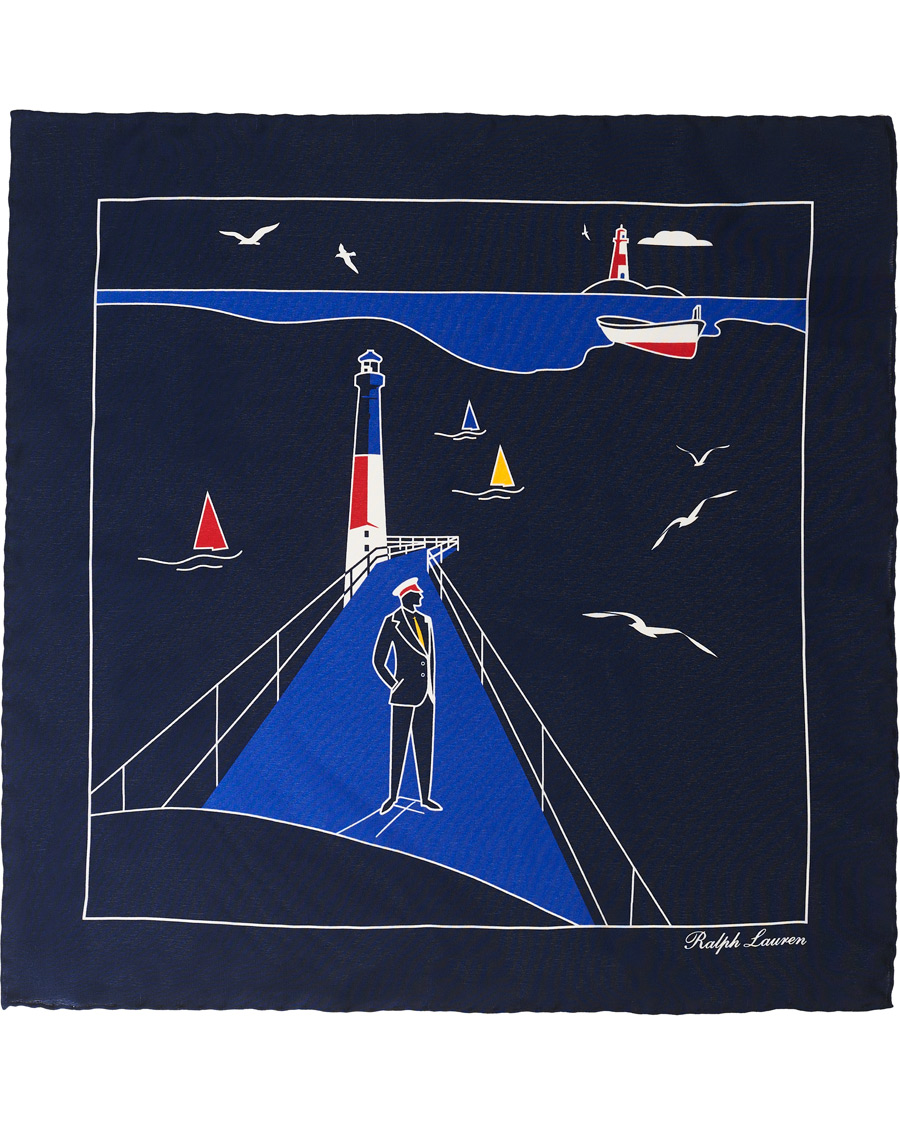Herren | Ralph Lauren Purple Label Lighthouse Printed Pocket Square Navy | Ralph Lauren Purple Label | Lighthouse Printed Pocket Square Navy