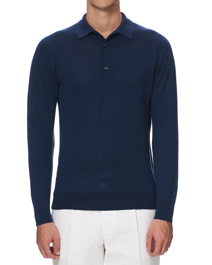 Herren | Pullover | John Smedley | Lanley Cotton/Cashmere Polo Pullover Indigo